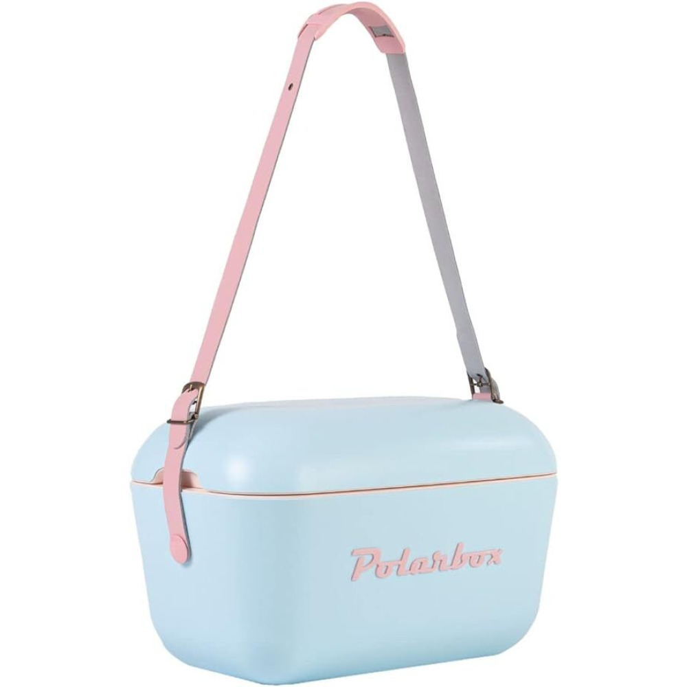 Polarbox 20L Classic Cooler Box with Leather Strap, Rigid Thermal Insulated Ice for Beach, Picnic Party, Nude\/Olive PB-9258,Blue - Baby Rose - 6