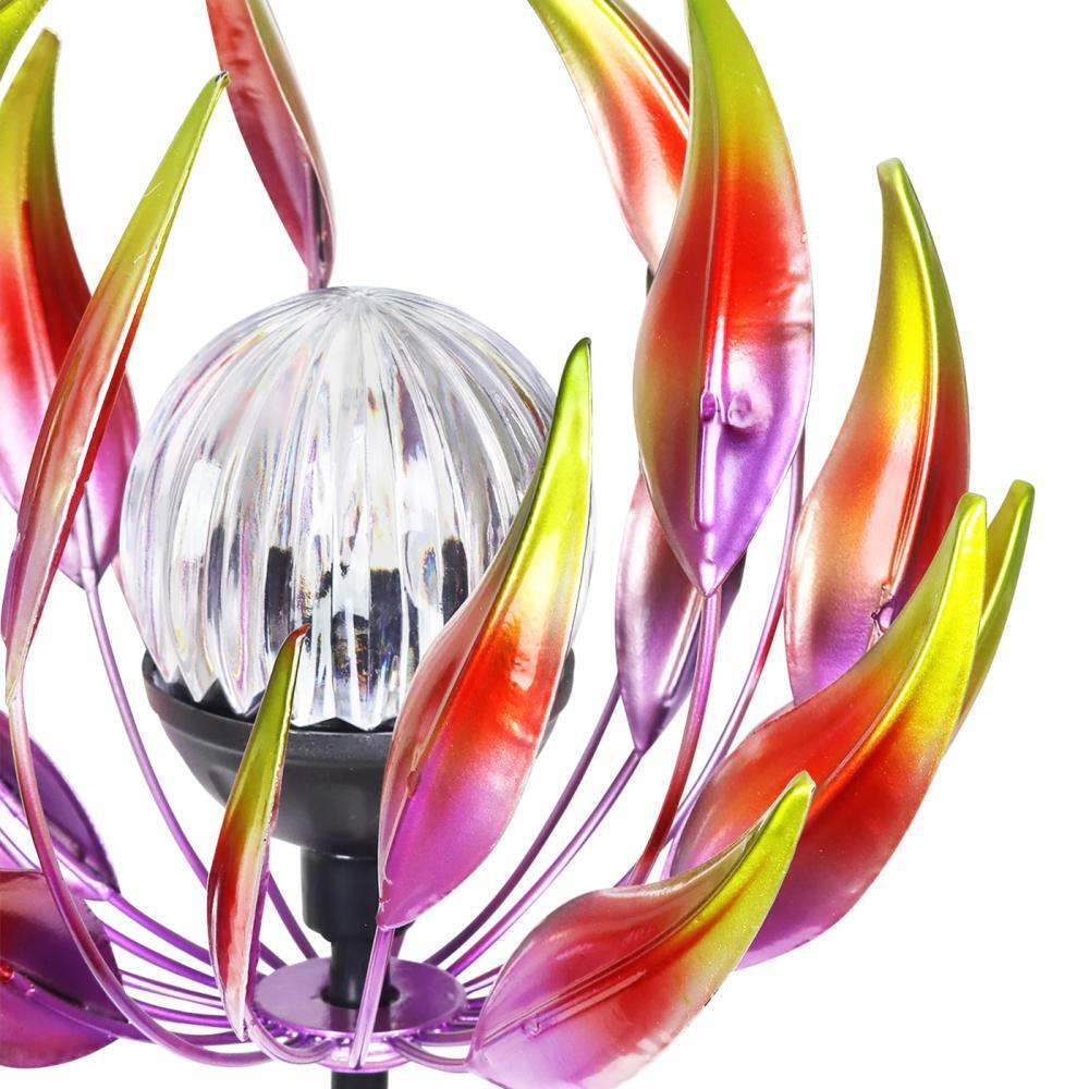 Exhart Solar Kinetic Spinning Petals with Crackle Ball Garden Stake Pink - 3