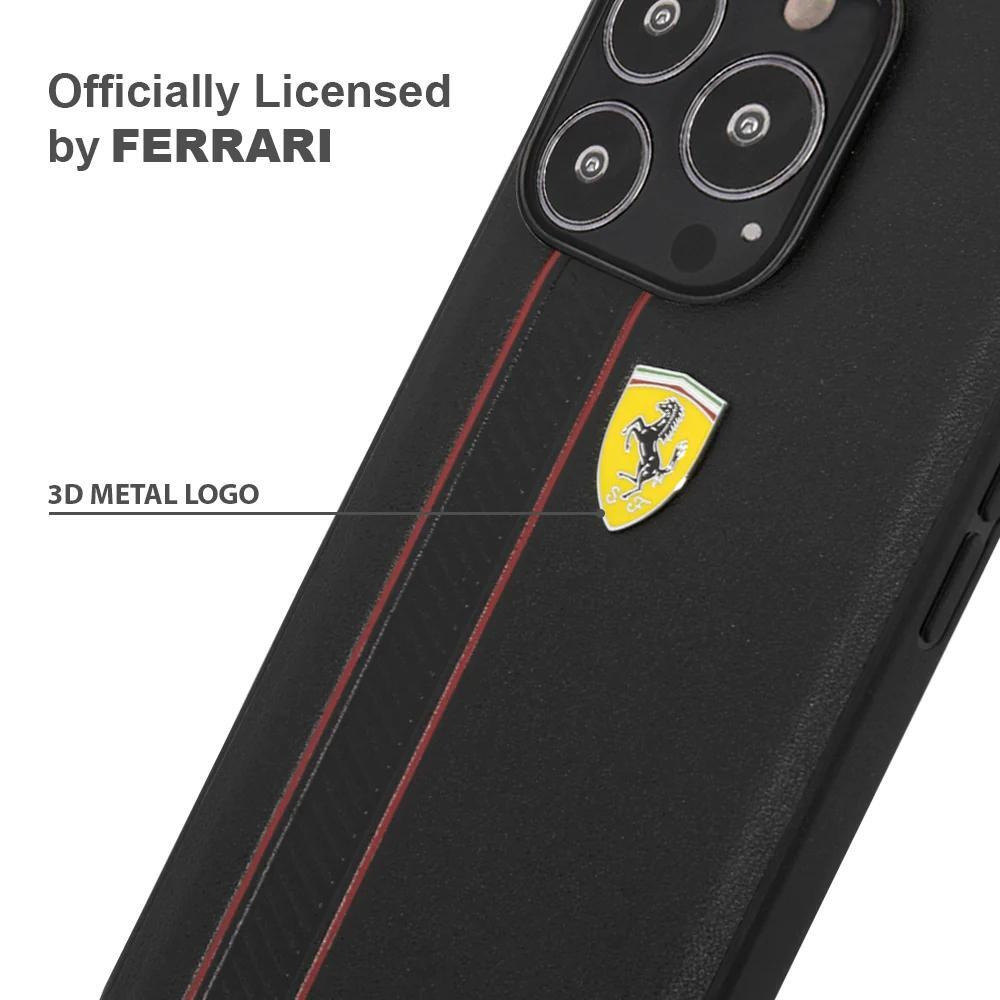 Ferrari Genuine Leather Hard Case With Debossed Stripes, iPhone 13 Pro Max, Black - 9