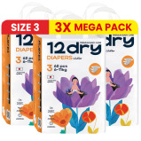 12dry Diapers Premium Baby Care (size 3, 6-11 kg, 186 Count) 100%Ultra-absorbent Japanese Tech, Thin&Breathable,Hypoallergenic, Soft Elastic Waistband - 1 miniature