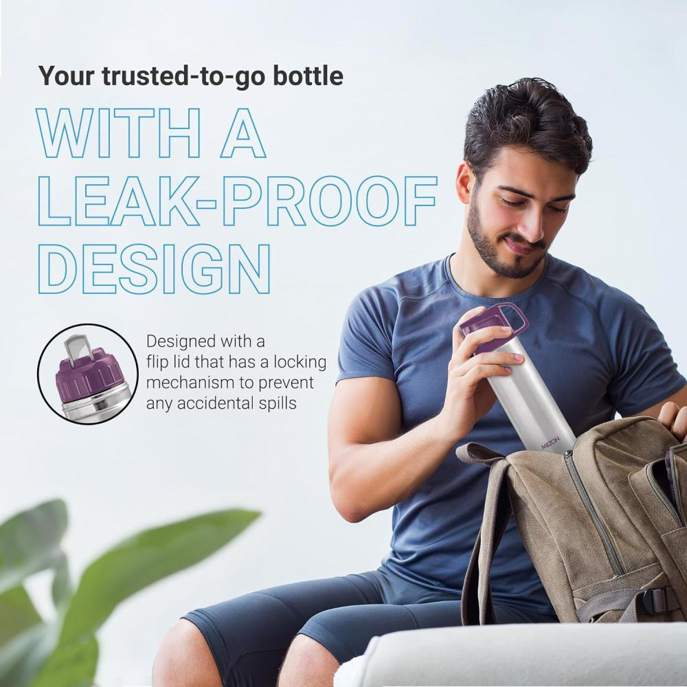 Milton Glassy 750 Thermosteel 24 Hours Hot and Cold Water Bottle with Drinking Cup Lid, Purple, 750 ml - 5