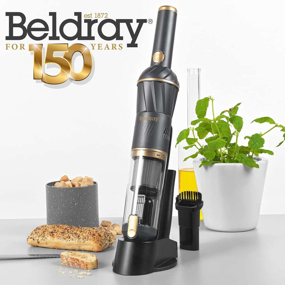 Beldray BEL01096 AIRLITE Rechargeable Lightweight Handheld Vacuum, Countertop Storage Hand Vac, Charging Base, 11.1 V, 100 ml Capacity, HEPA Filter, D - 5