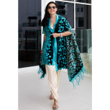 Asian Spirit, Turquoise Sakura Velvet Cape Jacket, Free size (XS-XL) - 1 miniature