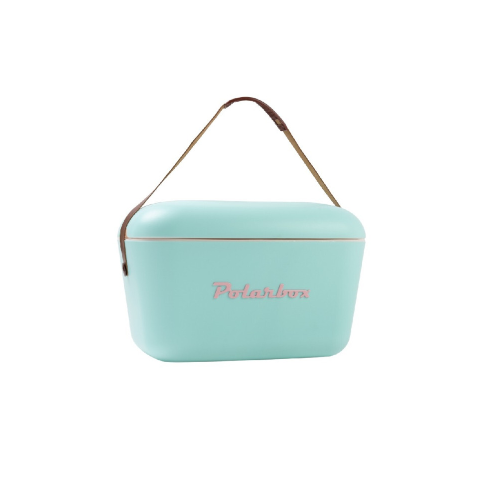 Polarbox Classic Cooler Box with Leather Strap, Cyan \& Baby Rose Rigid Thermal Insulated Ice for Beach, Picnic Party,  12L, Cyan \& Baby Rose  - 4