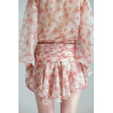Mini Dress Bali Floral Chiffon with Puffball Puff Sleeve, Light Pink, size L - 4 miniature