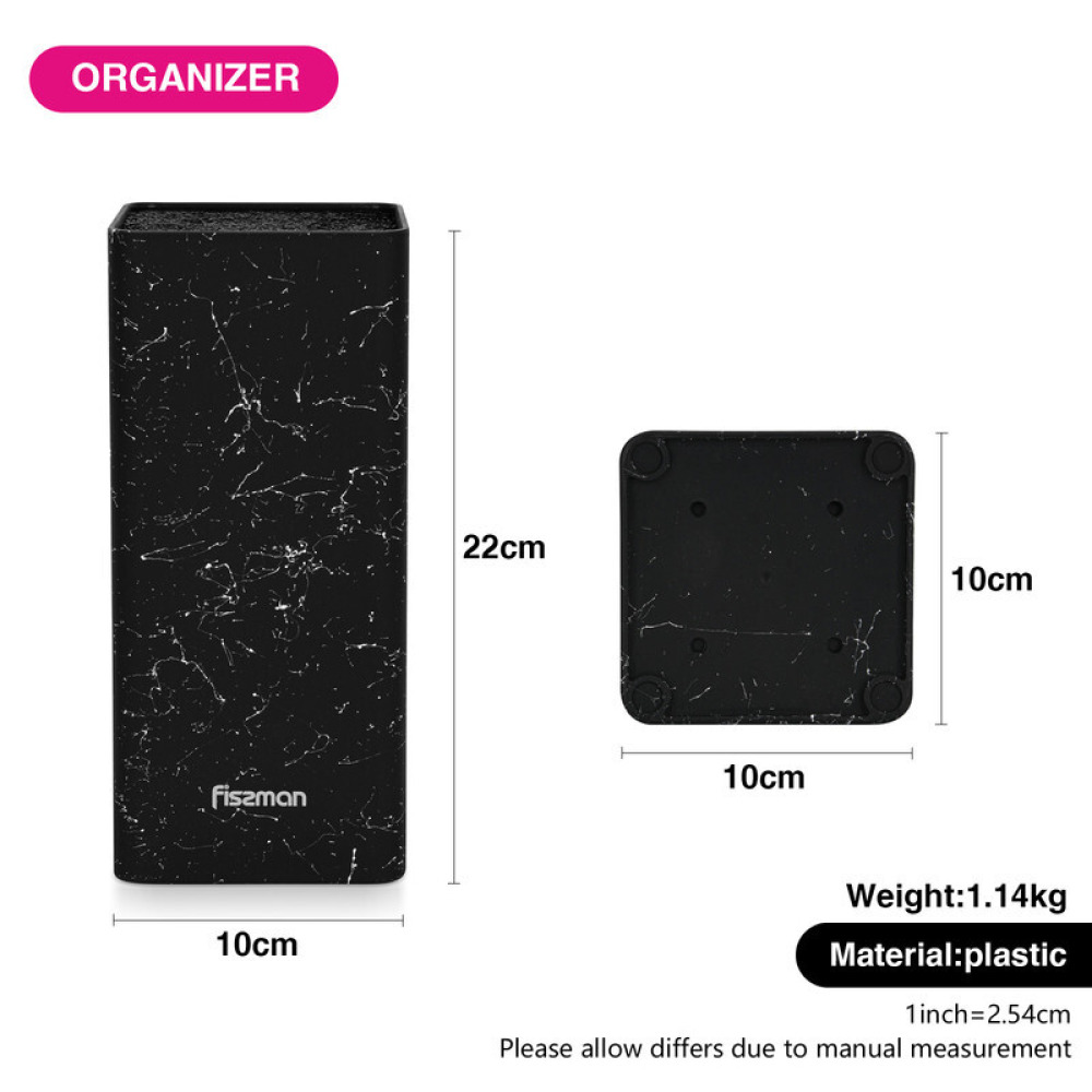 Fissman Kitchen Knife Organizer 10x10x22cm, Square Shaped, Black Marble (Plastic) - 4
