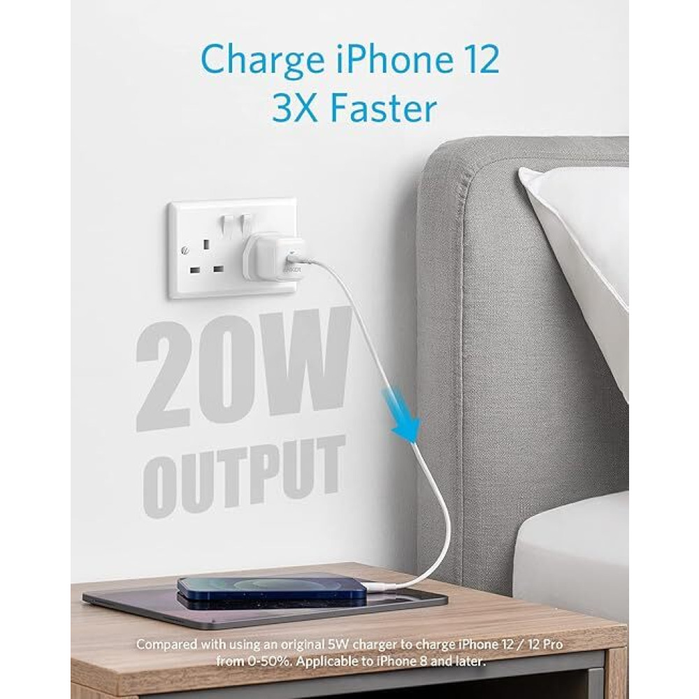 انكر، شاحن PIQ 3.0، شاحن سريع، 20 واط، ابيض - 3