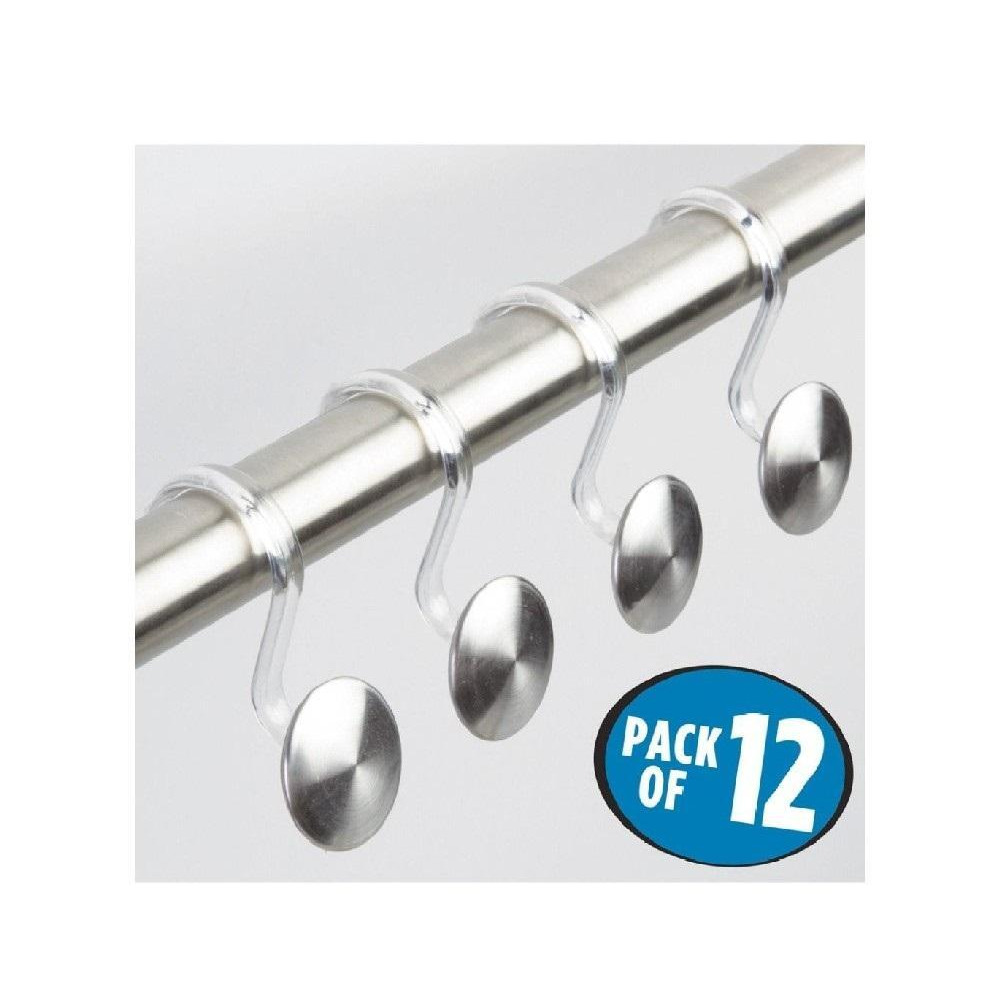 IDesign 75680 Forma Shower Curtain Hooks, Large Curtain Hooks, Made of Stainless Steel and Plastic, ClearMatte Silver, Set of 12 Bathroom Hooks - 1