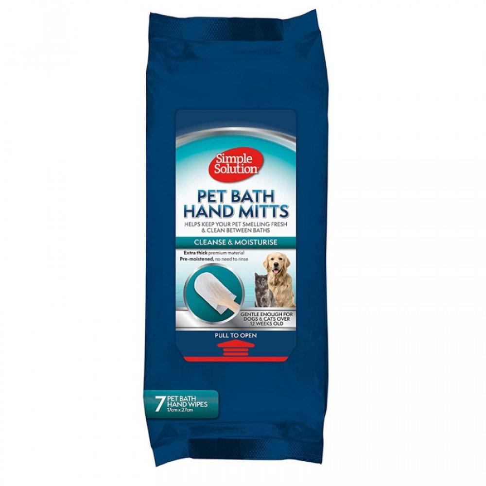 SIMPLE SOLUTION حمام الحيوانات الأليفة - قفازات اليد - مناديل مبللة - 17 سم × 28 سم - 7 قطع - 1