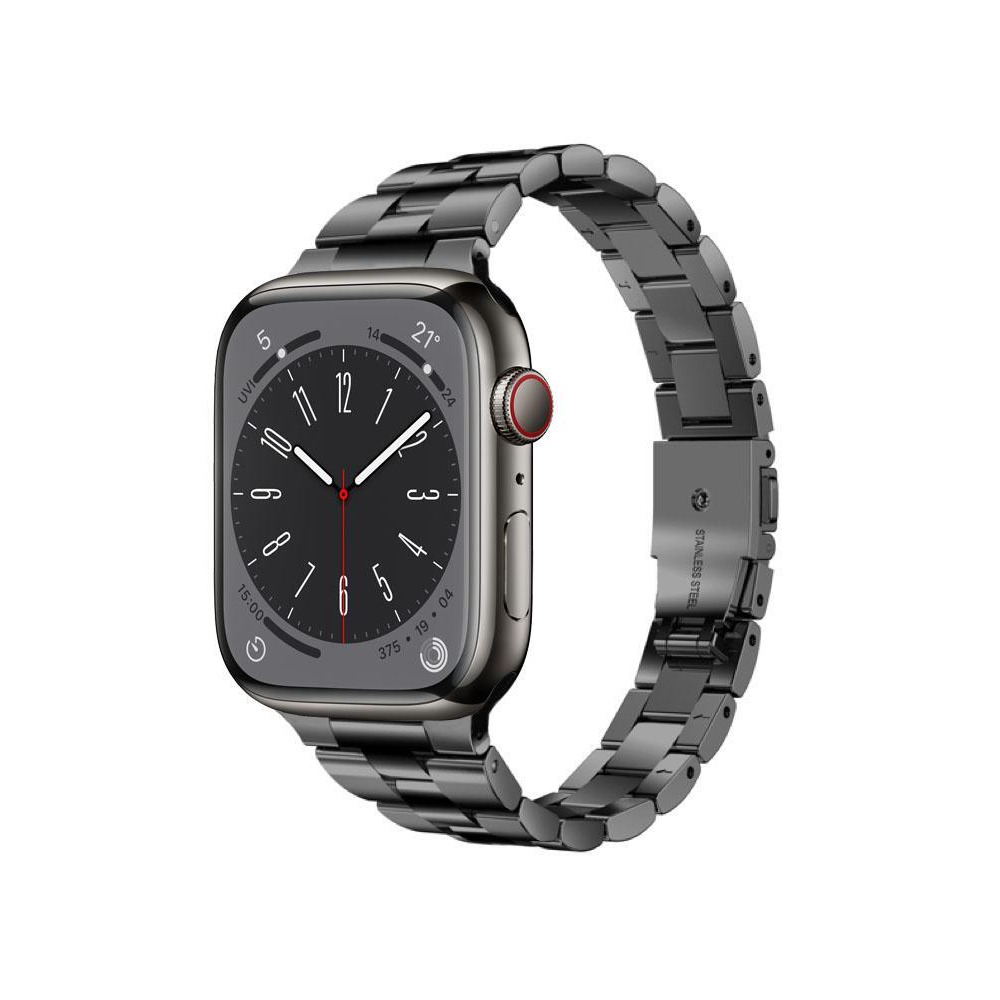 Perfii Stainless Steel Bracelet Triple Link Replacement Band for Apple Watch 49, 45, 44, 42 mm Series Ultra 8/7/6/SE/5/4/3 - 1