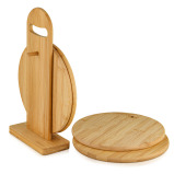 Fissman 4-Pack Bamboo Round Cutting Board Set with Stand Beige 20x20x1cm - 3 miniature