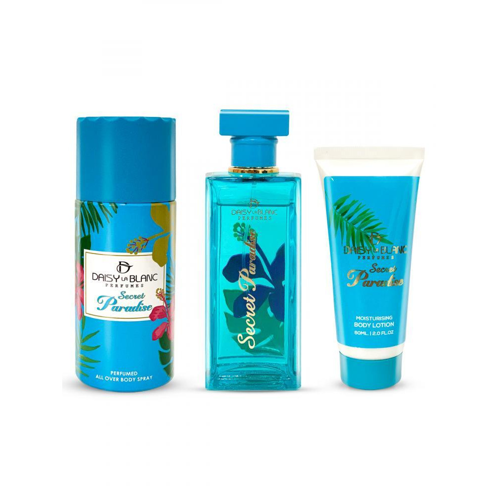 Daisy La Blanc Secret Paradise Limited Edition Pour Femme Gift Set For Women EDP 80ml + Body Spray 150ml + Body Lotion 60ml (Pack of 3) - 1