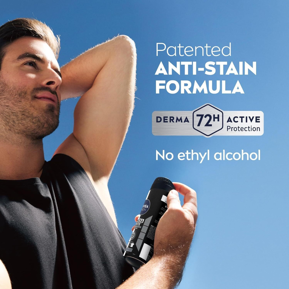 NIVEA MEN Black & White Invisible Deodorant Spray, Original, 72H Active Protection, Stains, Residues & Irritation, 2x150ml - 2