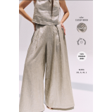 Linen Palazzo Trousers, Glossy Beige (m) - 6 miniature