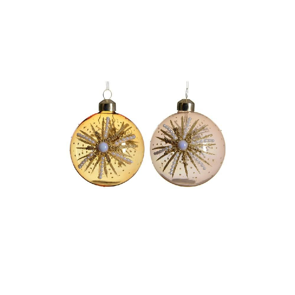 Kaemingk Decoris Bauble Glass Enamel Shiny, Glitter Speckles with Beads \& Pearl Assorted 1 Piece - 1