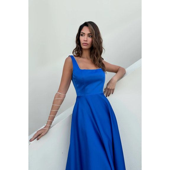 knee length dresses for ladies Strap Midi Dress with Corset-Style Bodice – POST MERIDIEM main image 1