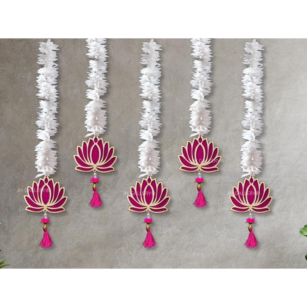 JH Gallery Lotus Hangings للديكور الزهور الجدارية المعلقة لديكور المعبد، Mandir DECOR Diwali Decor، عناصر تزيين Pooja (حزمة من 5) - 4