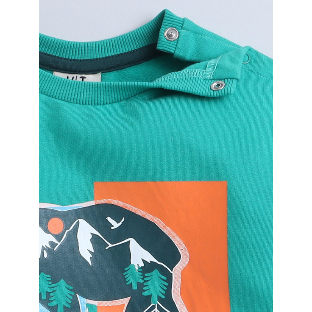 طقم مكون من قطعتين للأولاد - سويت شيرت وبنطال رياضي، (12-18 شهرًا) أخضر فاتح-أخضر غامق - 3