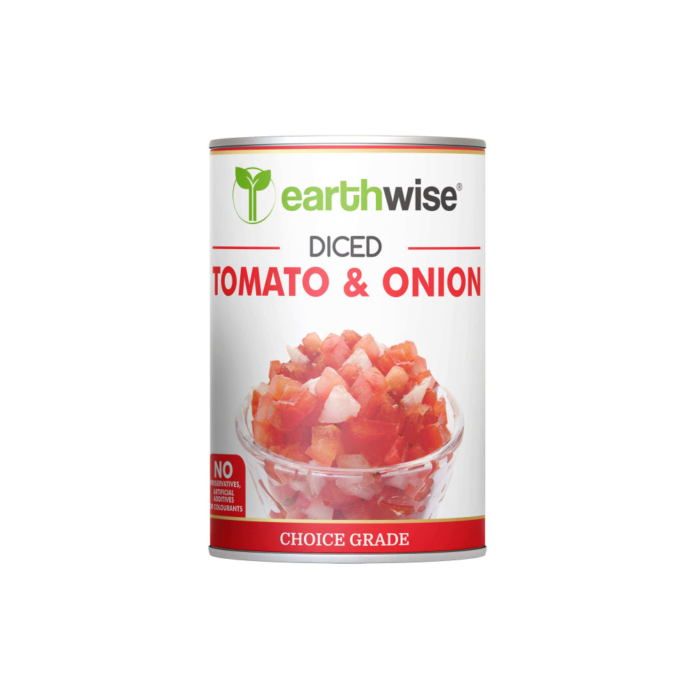 طماطم وبصل مقشرتان على الأرض، مقطعة إلى مكعبات، 400 جرام - 1
