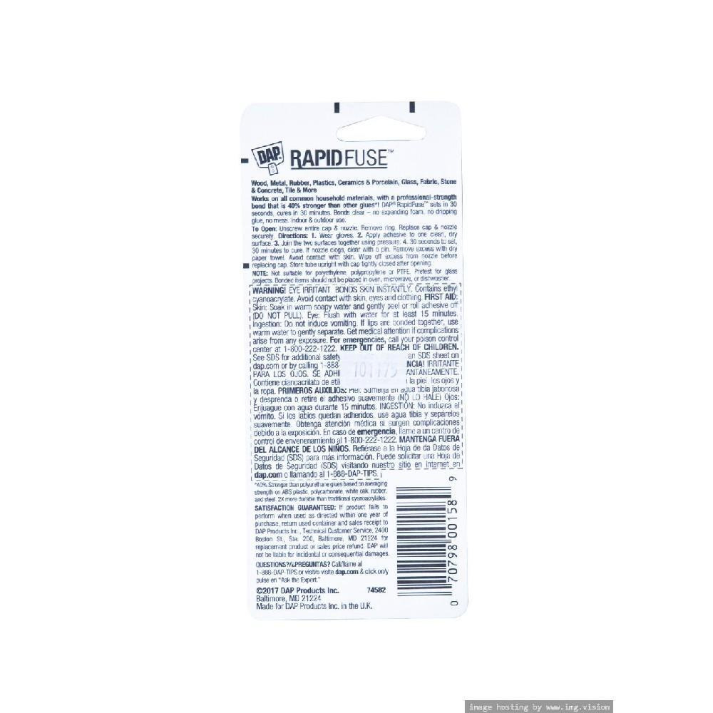 УНИВЕРСАЛЬНЫЙ Клей Dap Rapidfuse, 0,1 УНЦИИ, Прозрачный, 6 Г - 3