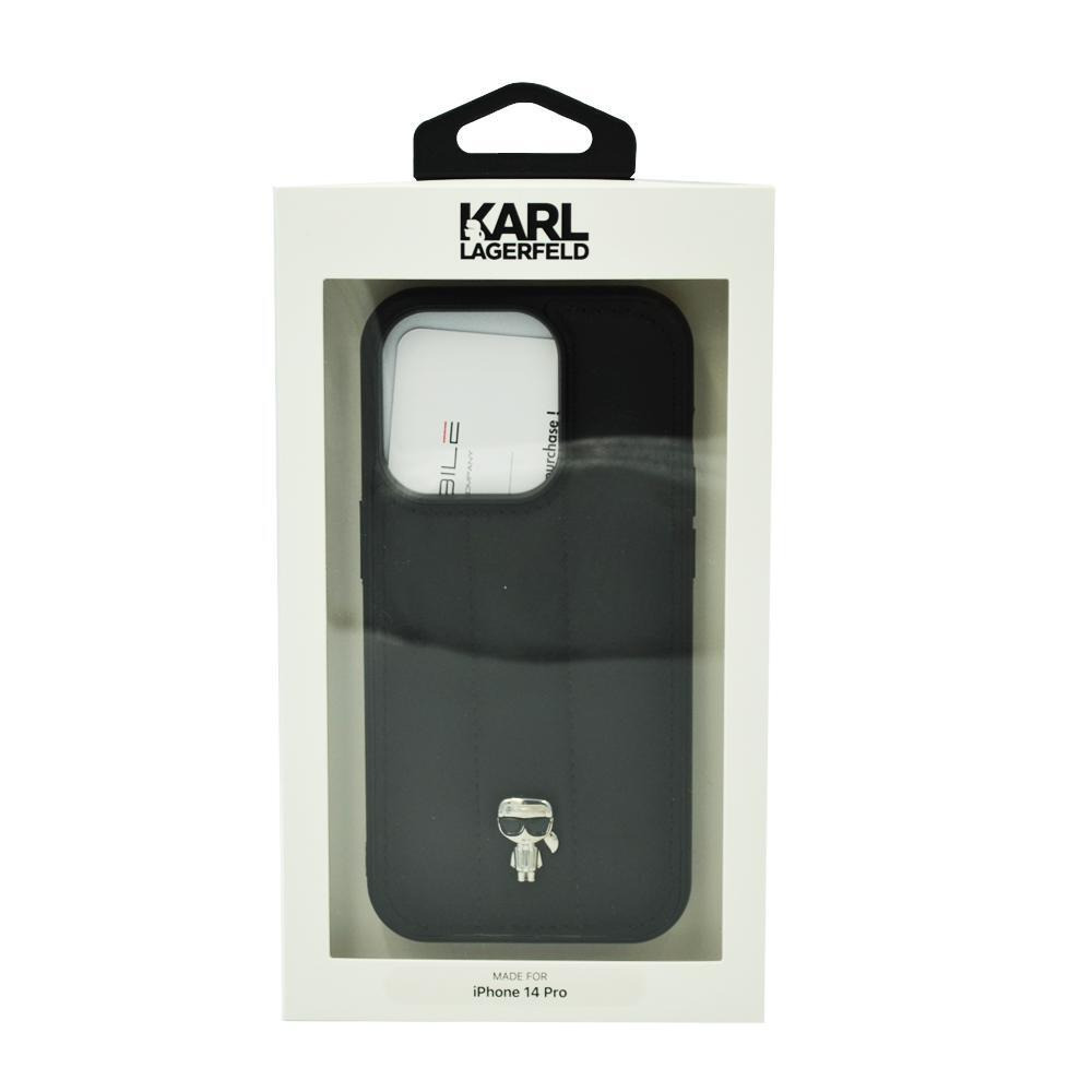 حافظة صلبة كارل لاغرفيلد نايلون Puffy Ikonik Pin لهاتف Iphone 14 Pro - أسود - 4