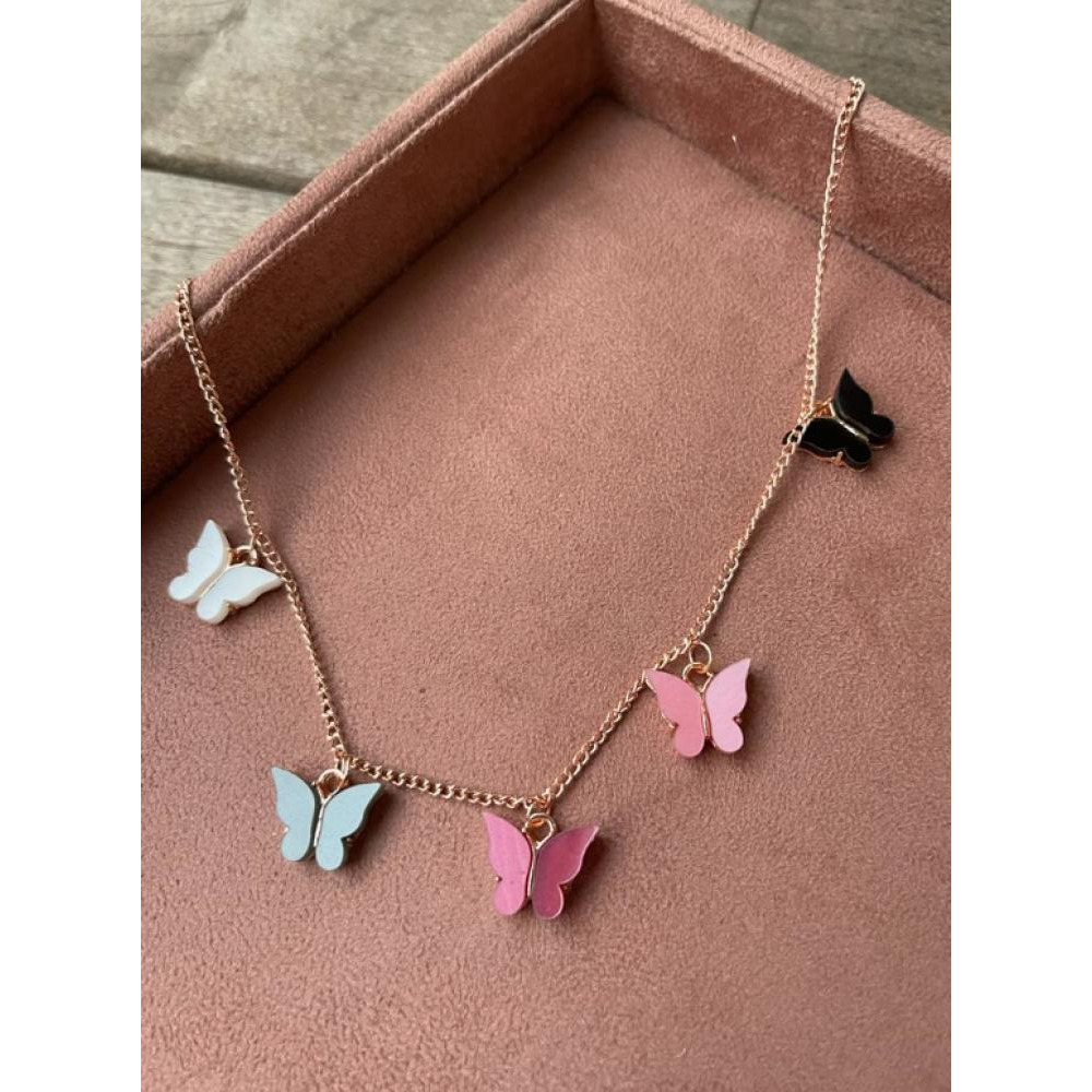 Красочный Кристалл Кварца В Форме бабочки С Позолоченной Цепочкой-Колье - 1