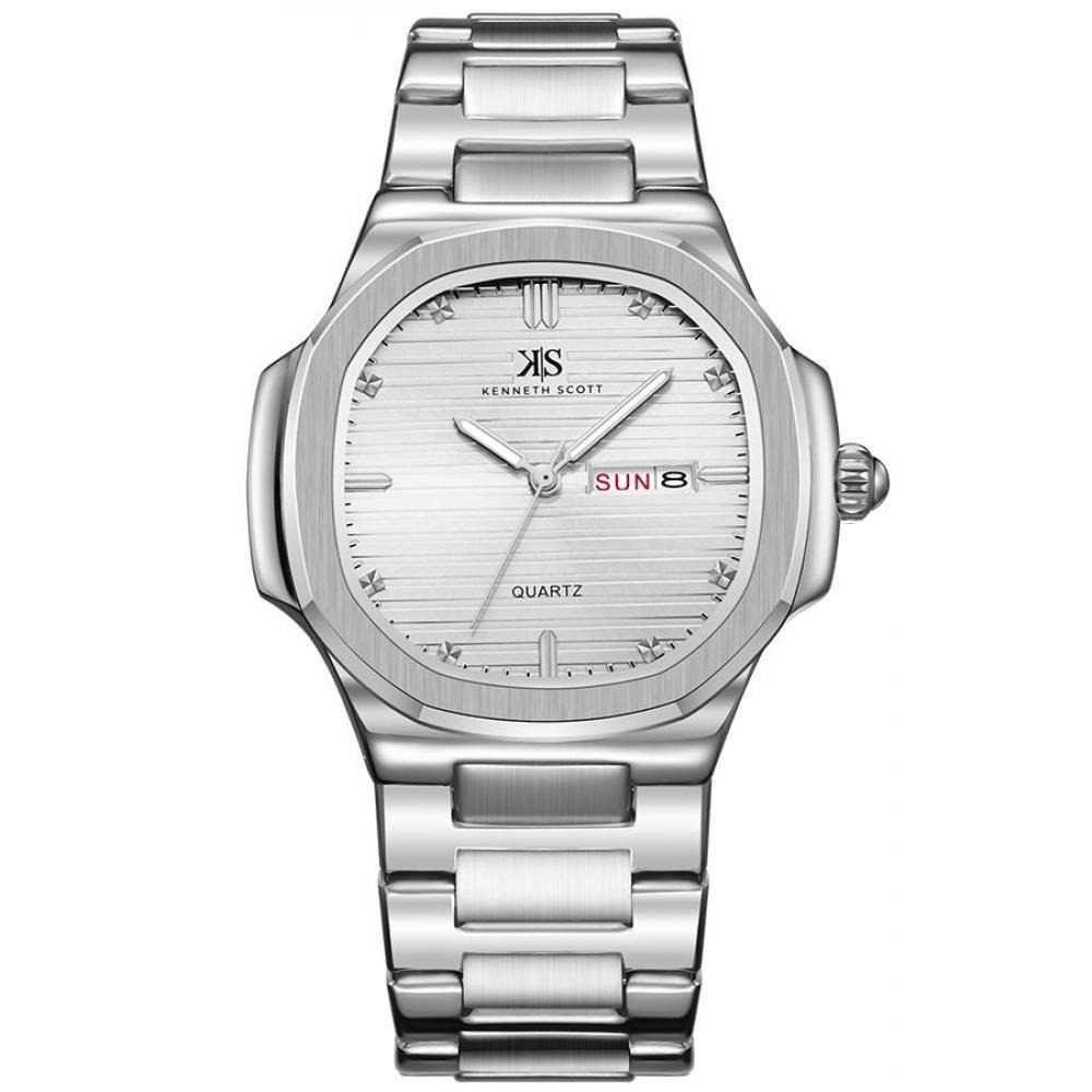 Kenneth Scott Men's White Dial Analog Watch - K22034-SBSW - 1