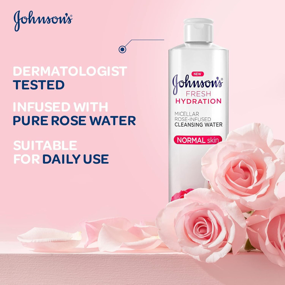Johnson's Micellar Water, Fresh Hydration, Rose-Infused Cleansing Water, 400ml - 3