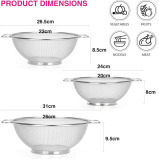 Fissman Strainer Sets with Resting Base - 20cm, 22cm, 26cm - Stainless Steel Colander Strainer with Handle - 2 miniature