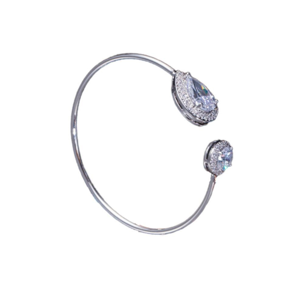 أساور مفتوحة من الذهب الوردي والفضة على شكل كمثرى مستديرة من الزركونيا المكعبة والكريستال الرقيقة - 2