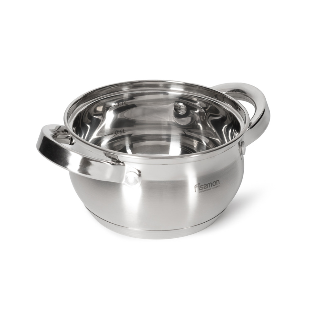 FISSMAN Stockpot with Glass Lid 1300mL with Measuring Mark, Stainless Steel 18/10 Inox30 Stockpot Felina Series - 2