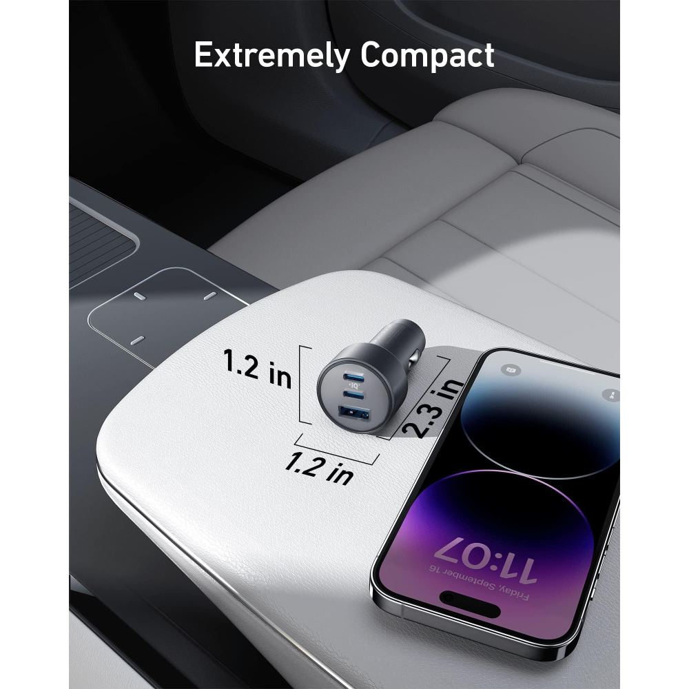 شاحن ANKER 535 POWERDRIVE 67 واط 2c/1a Pd مع كابل C-C بطول 3.2 قدم، رمادي - 3