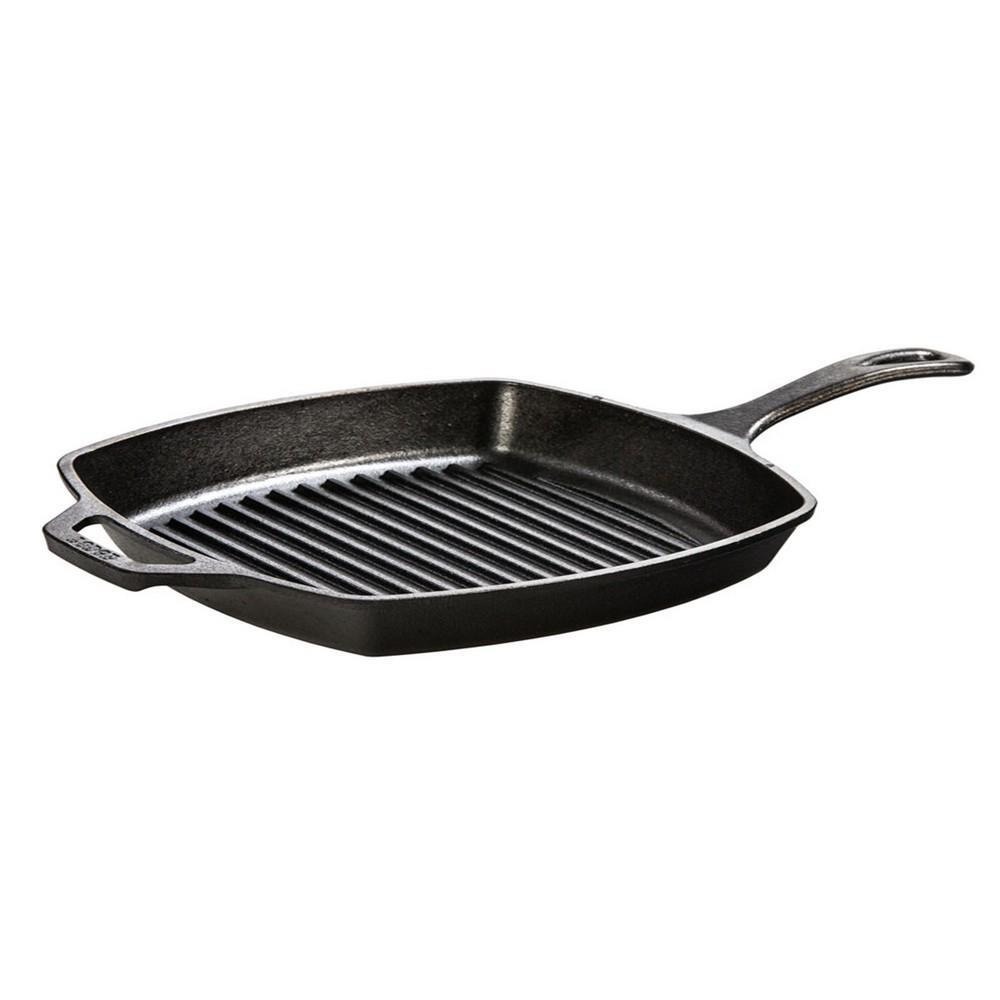 Lodge Pre Seasoned Square Grill Pan Cast Iron Handle 10.5 Inch - 1