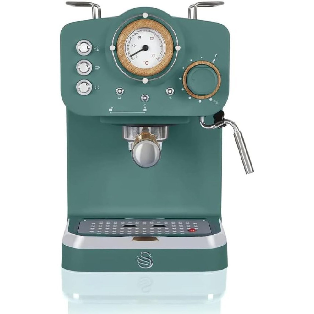 Swan Nordic Espresso Machine, Pine Green, 15 Bars of Pressure, Milk Frother, 1.2L Tank, Scandi Style - 2