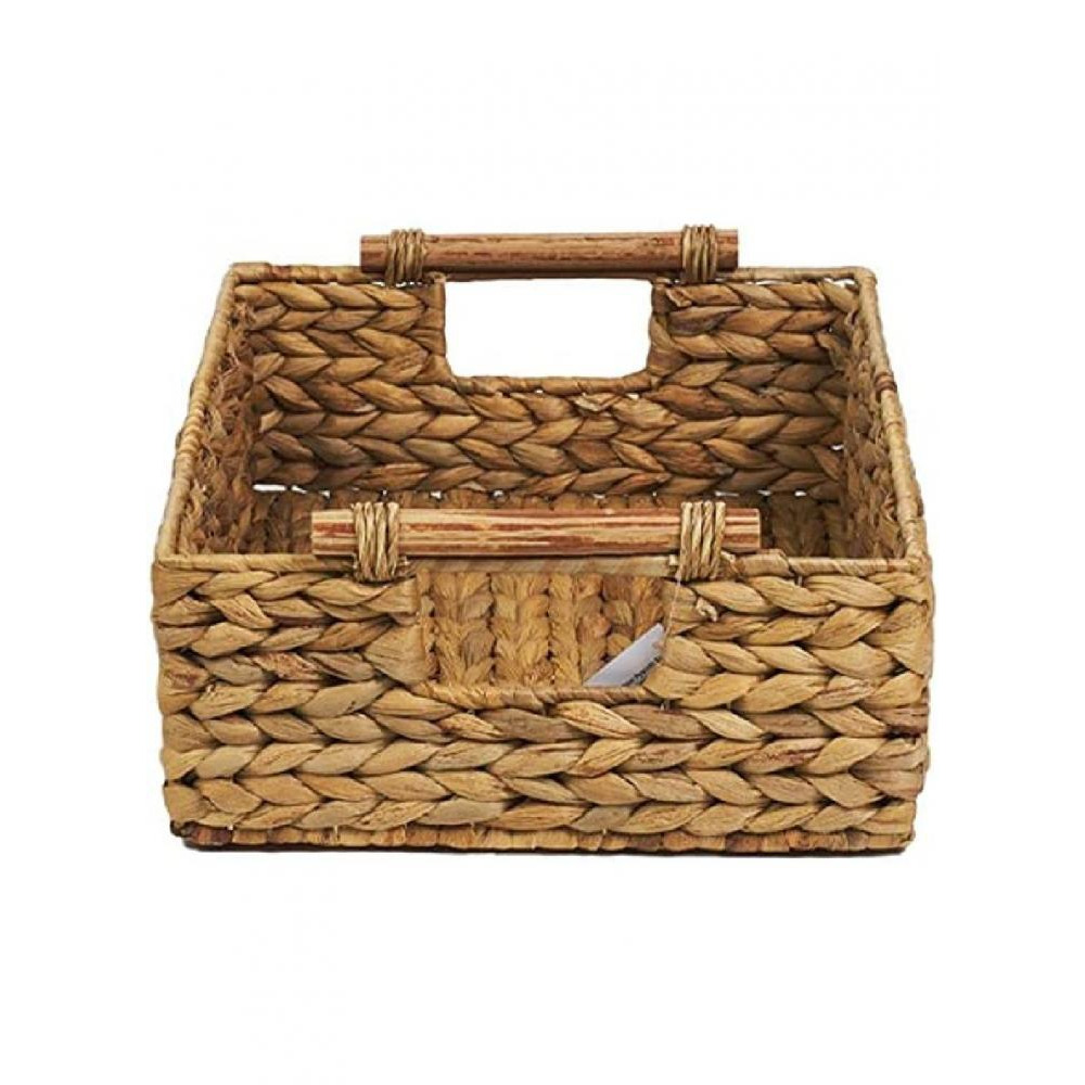 Homesmiths Large Water Hyacinth Basket With Rattan Handles 38 x 27 x H14 cm - 2