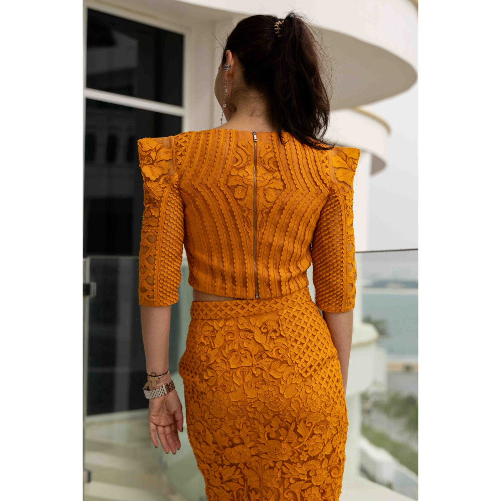 Asian Spirit, Shiny Orange Top and Skirt, Size Small (S) - 2