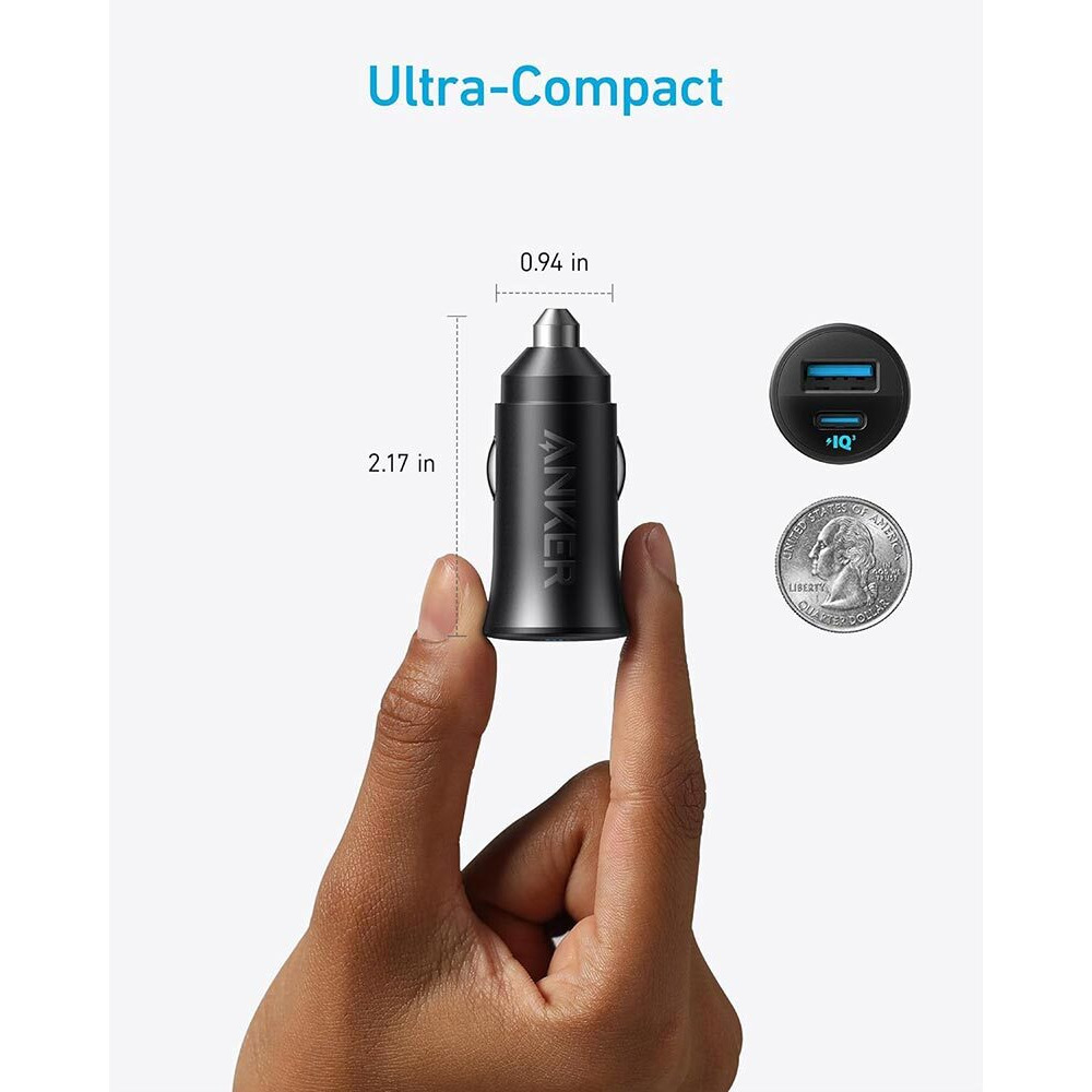 Anker 30W 2-Port USB-C and USB-A Car Charger – A2741H11 – Black - 3
