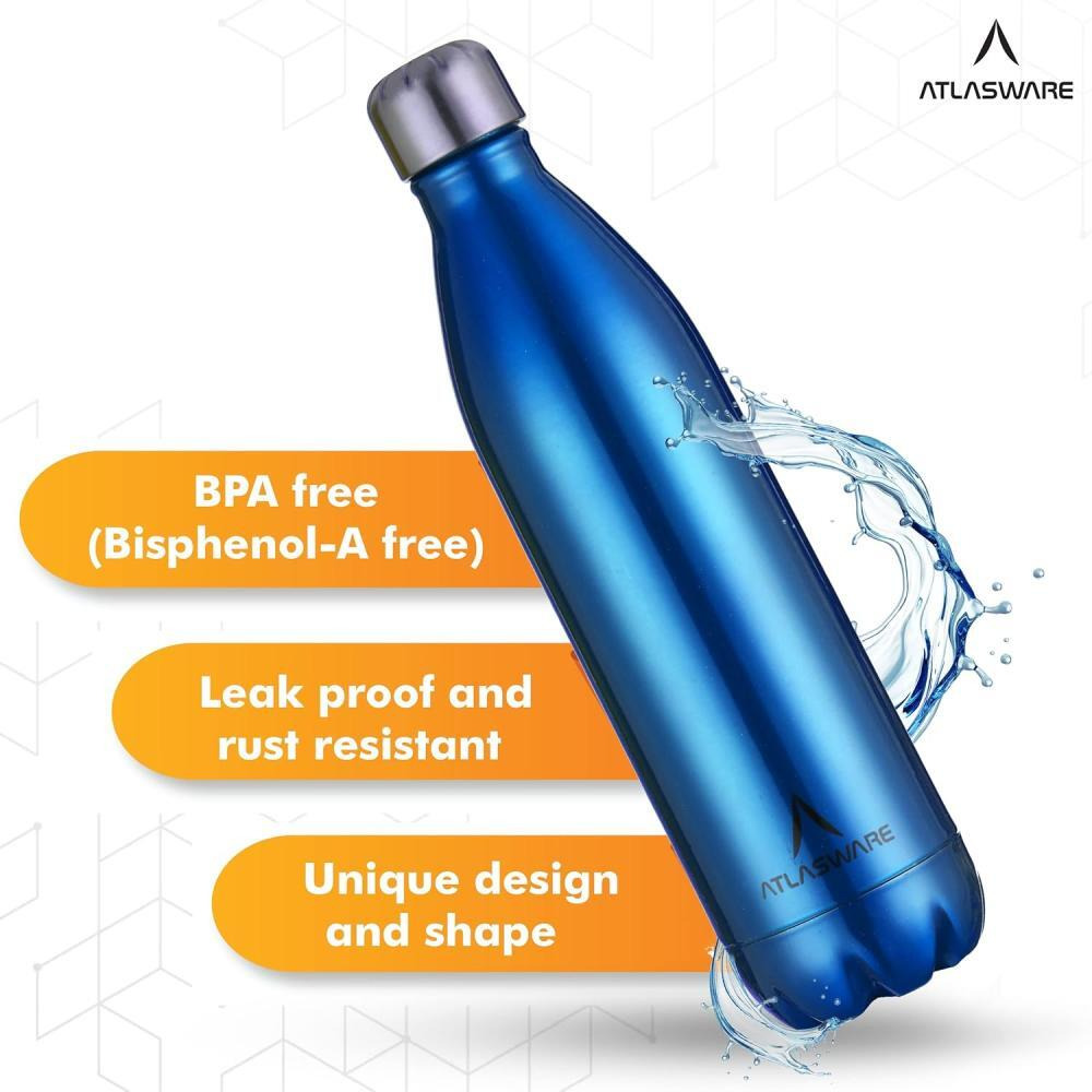 Atlasware Stylish Stainless-Steel Vacuum Dark Blue Water Bottle, 1000 ml  - 6
