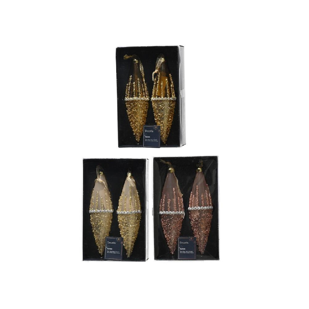 زجاج زينة Kaemingk Decoris مع خط لامع / وترتر في الأعلى، قطعة واحدة متنوعة - 1