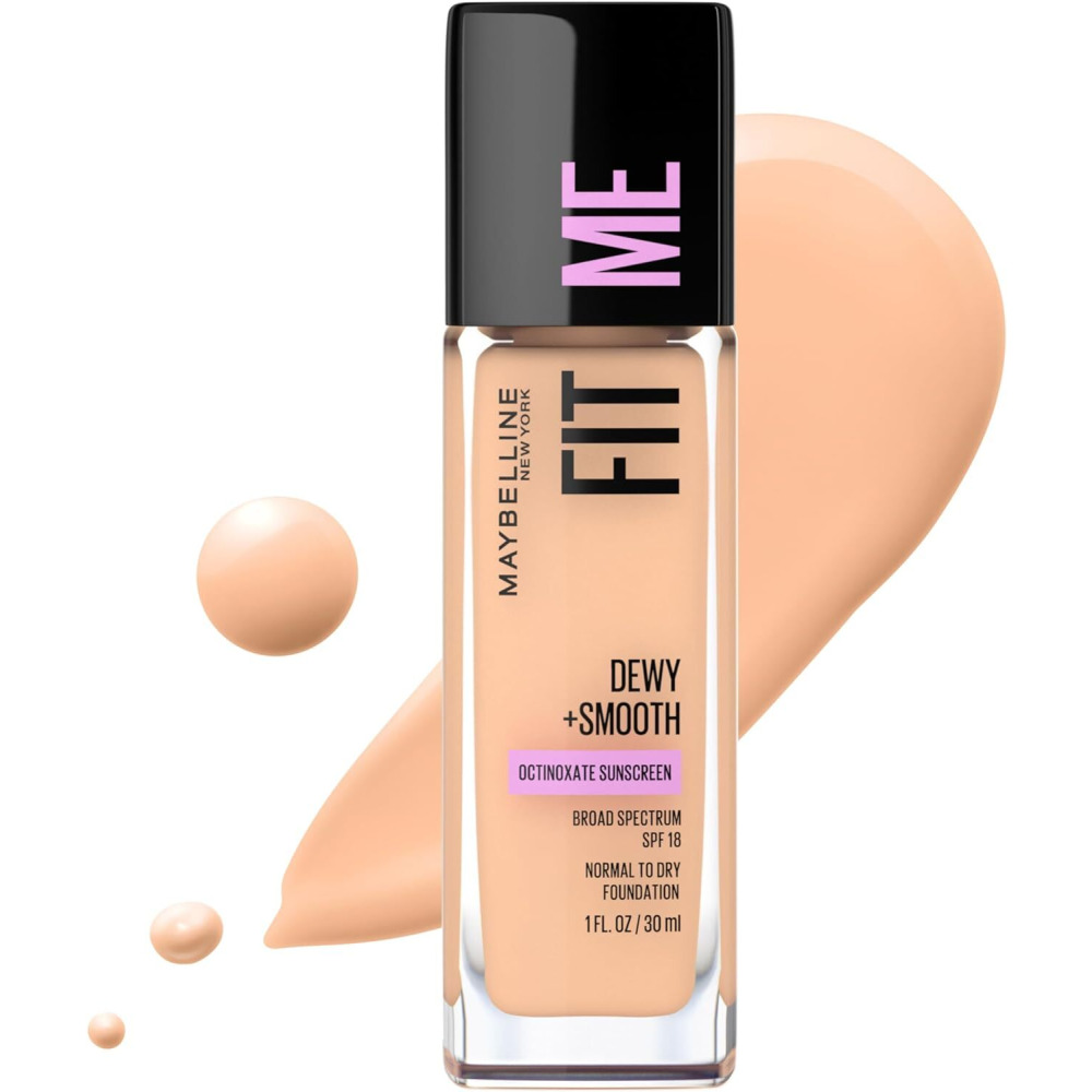 Foundation, Maybelline New York, Fit Me Dewy + Smooth, 125 Nude Beige, SPF 18, 1 fl. oz. (30 ml) - 1