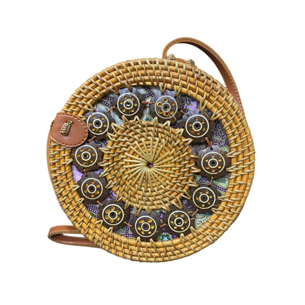 Handwooven round coconut shell rattan designed women bag - 1