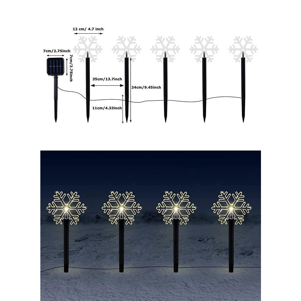 Set of 5 Outdoor Solar Powered Snowflake Pathway Lights - 6