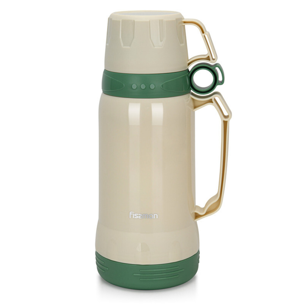 Fissman Thermo Flask 1000ml Beige And Green Color with Glass Liner Inside - 1