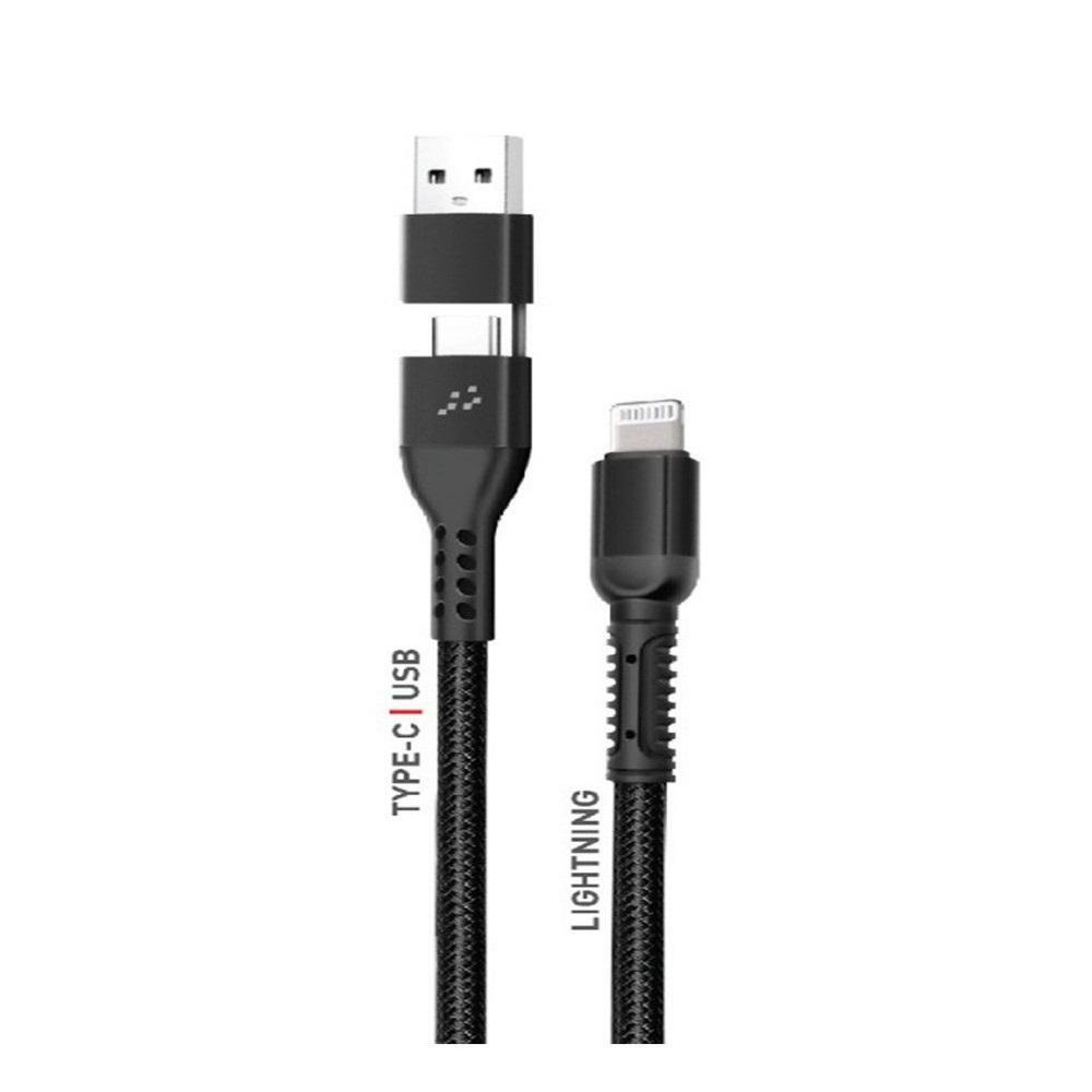 Trands 2-in-1 Type-C USB Lightning Cable, 1 meter, Black - 1