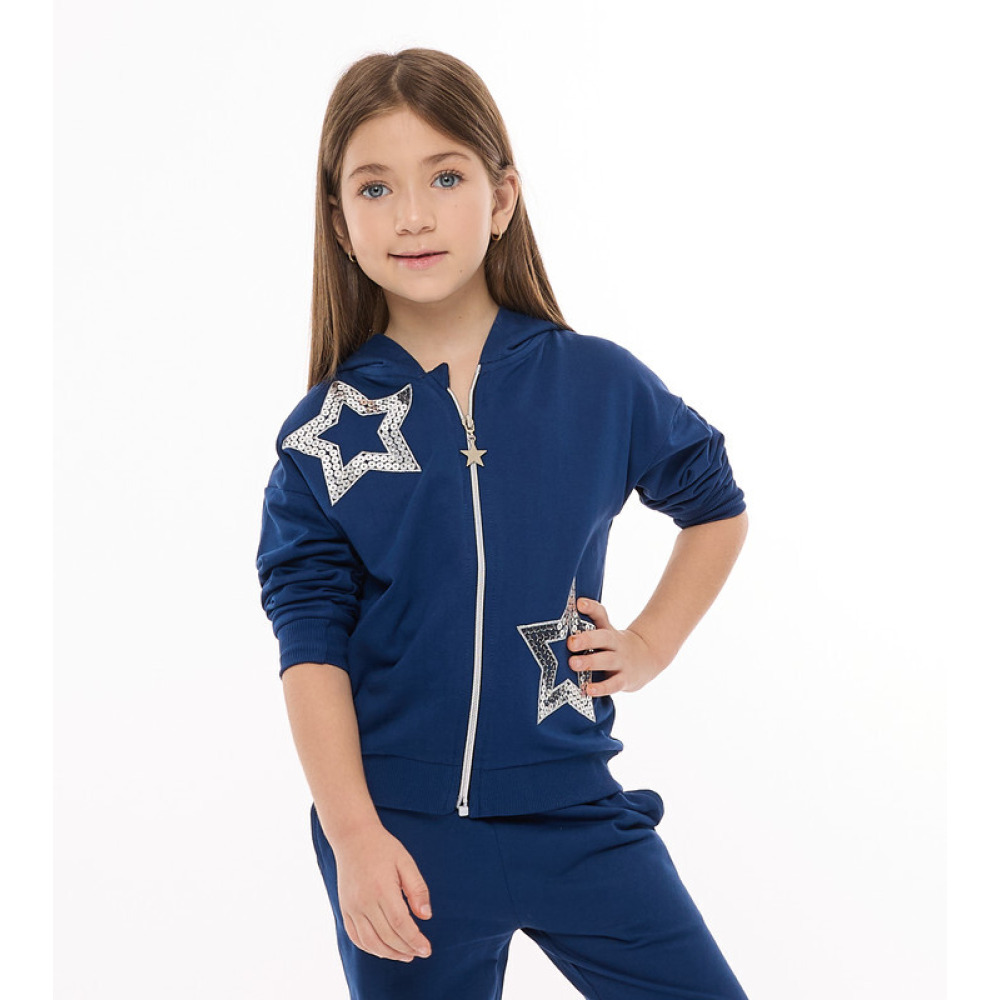 Комплект Из 2 ПРЕДМЕТОВ Для Девочек, Синий, Толстовка С КАПЮШОНОМ На МОЛНИИ с вышитой звездой + брюки (7-8 лет) - 4