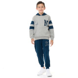 طقم مكون من قطعتين من هودي وبنطال رياضي للأولاد (9-10 سنوات) باللون الرمادي العسكري/الأزرق الداكن - 2 miniature