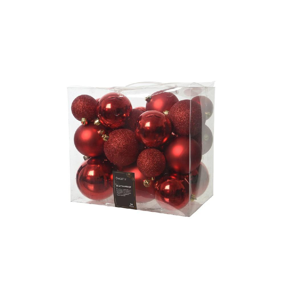 مجموعة Kaemingk Decoris Baubles لامعة ومطفأة اللمعة وجليتر ميكس X-Mas باللون الأحمر - 1