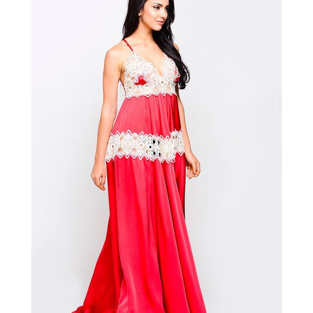 ثوب نوم مخفي الجمال، ملابس داخلية DIVINE DECADENCE، رقبة على شكل حرف V، أحمر، مقاس واحد - 3