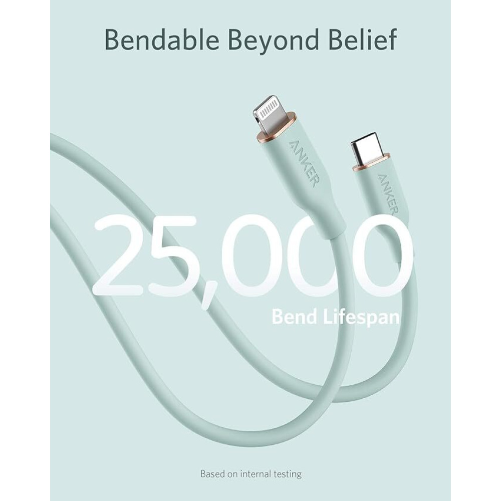 ANKER, Кабель POWERLINE Iii FLOW usb-c — LIGHTNING, 1,8 м, Мятно-Зеленый - 4