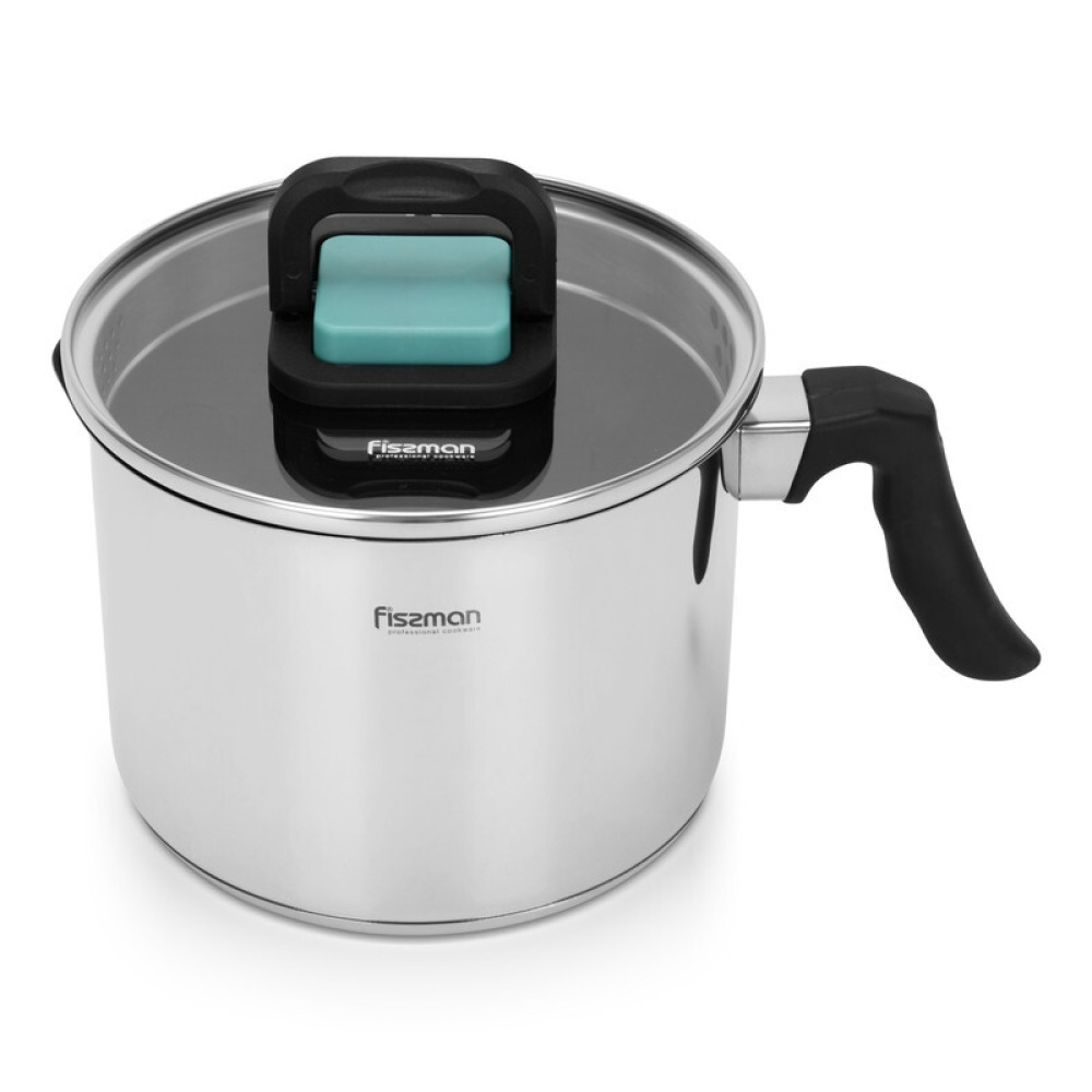 Fissman Milk Pot 16cm/2.5LTR With Glass Lid Stainless Steel - 1